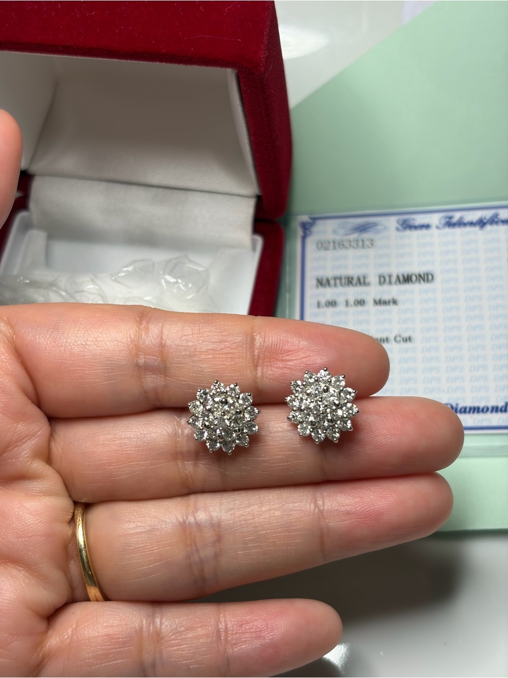 Natural Diamond Floral Stud Earrings - White Gold